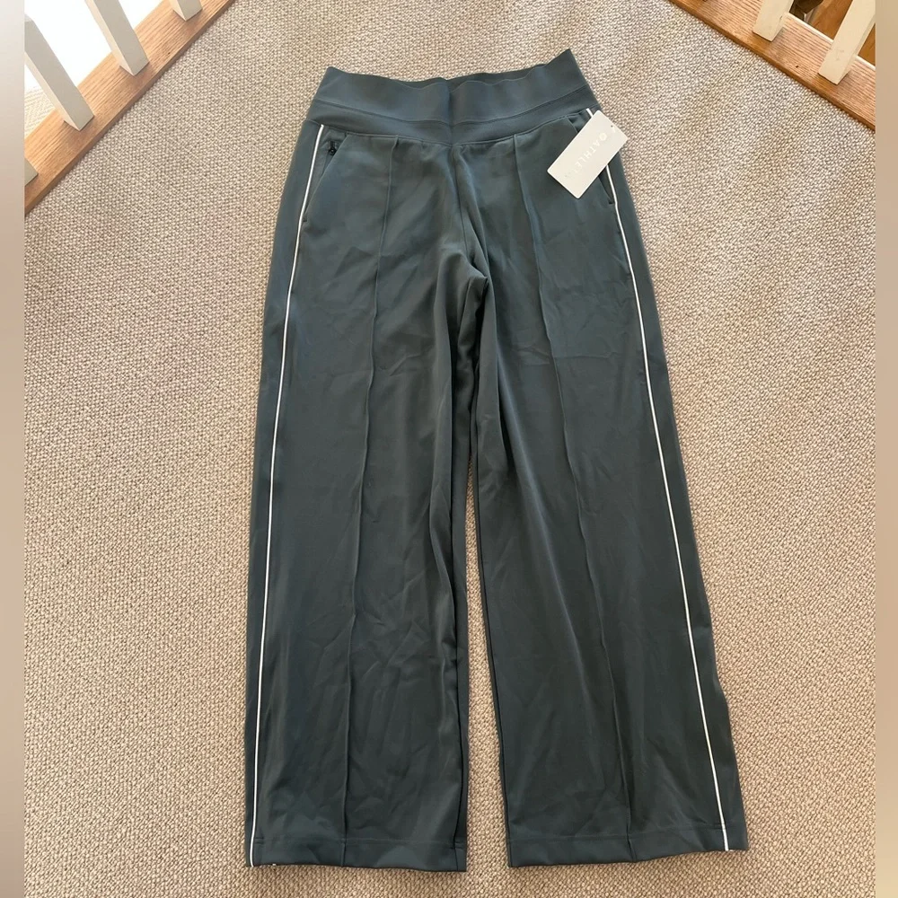 NWT Athleta Eden Gray Venice Wide Leg Pants with White Stripe - Picture 2 of 7